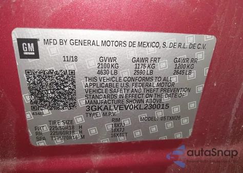 2019 GMC Terrain Slt z USA, uszkodzony, nr VIN 3GKALVEV0KL230015